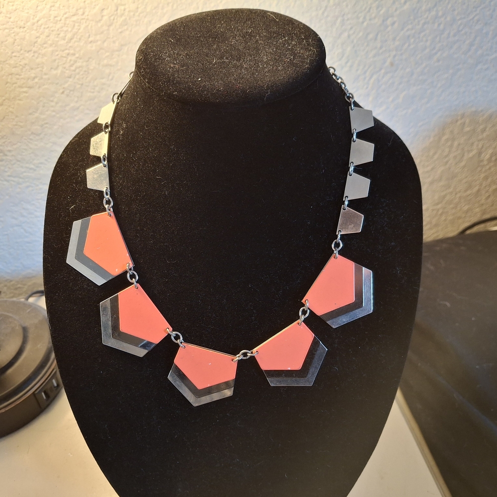 Geometric Pink and Silver Necklace